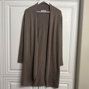 Beauty Women Size L/XL Long Beige-Brown Open Front Cardigan Sweater Rolled Cuffs
